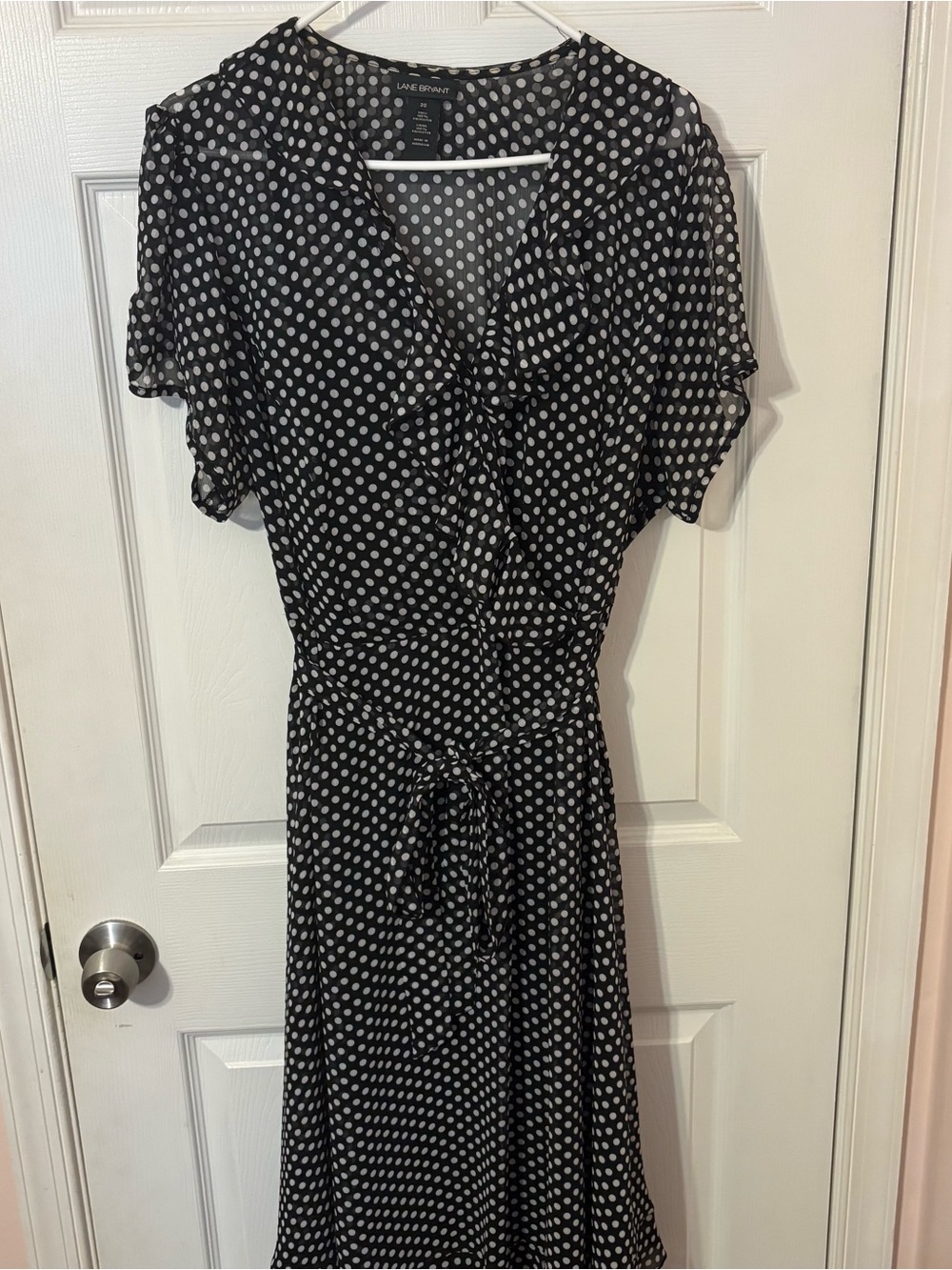 Lane Bryant Black and White Polka Dot Sheer Midi Dress with Black Slip Liner